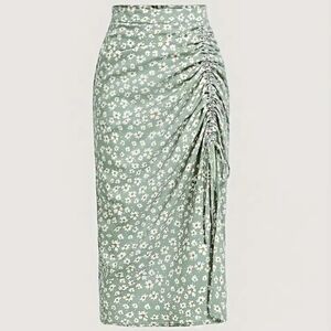Floral Green Midi Skirt, XXL/16